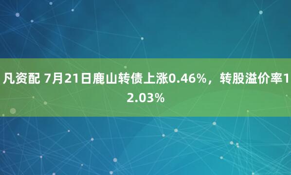 凡资配 7月21日鹿山转债上涨0.46%，转股溢价率12.03%